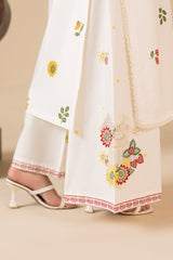 ZEENAT - 3PC PRINTED EMBROIDERED RAW SILK SHIRT PRINTED DUPATTA