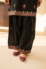 3 Piece Black Premium Lawn Embroidered Shirt & Farshi Shalwar - A918