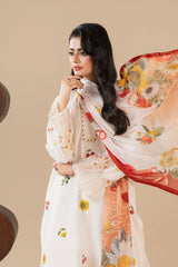 ZEENAT - 3PC PRINTED EMBROIDERED RAW SILK SHIRT PRINTED DUPATTA