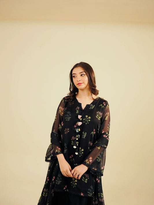 SASHA - 3PC PRINTED CHIFFON SHIRT CHIFFON DUPATTA VISCOSE INNER & TROUSER - A1001