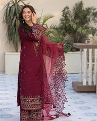 3PC - Lawn Embroidered Shirt with Organza Embroidered Dupatta - 1351
