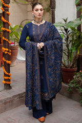 BAREEZE - 3PC DHANAK EMBROIDERED SHIRT WITH DHANAK EMBROIDERED SHAWL