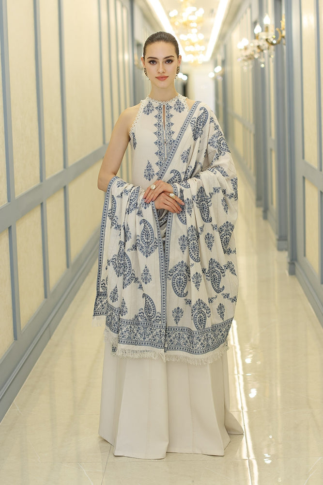 BAREEZE - 3PC DHANAK EMBROIDERED SHIRT WITH EMBROIDERED SHAWL - A110