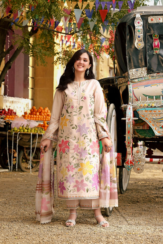 ANEELAS - 3PC DHANAK EMBROIDERED SHIRT COURTRAI DUPATTA - A2010