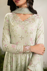 IZNIK-3PC LAWN PRINTED EMB SUIT WITH SILK PRINTED DUPATTA AND TROUSER - A390