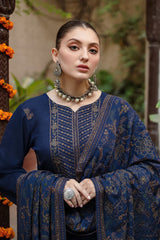 BAREEZE - 3PC DHANAK EMBROIDERED SHIRT WITH DHANAK EMBROIDERED SHAWL