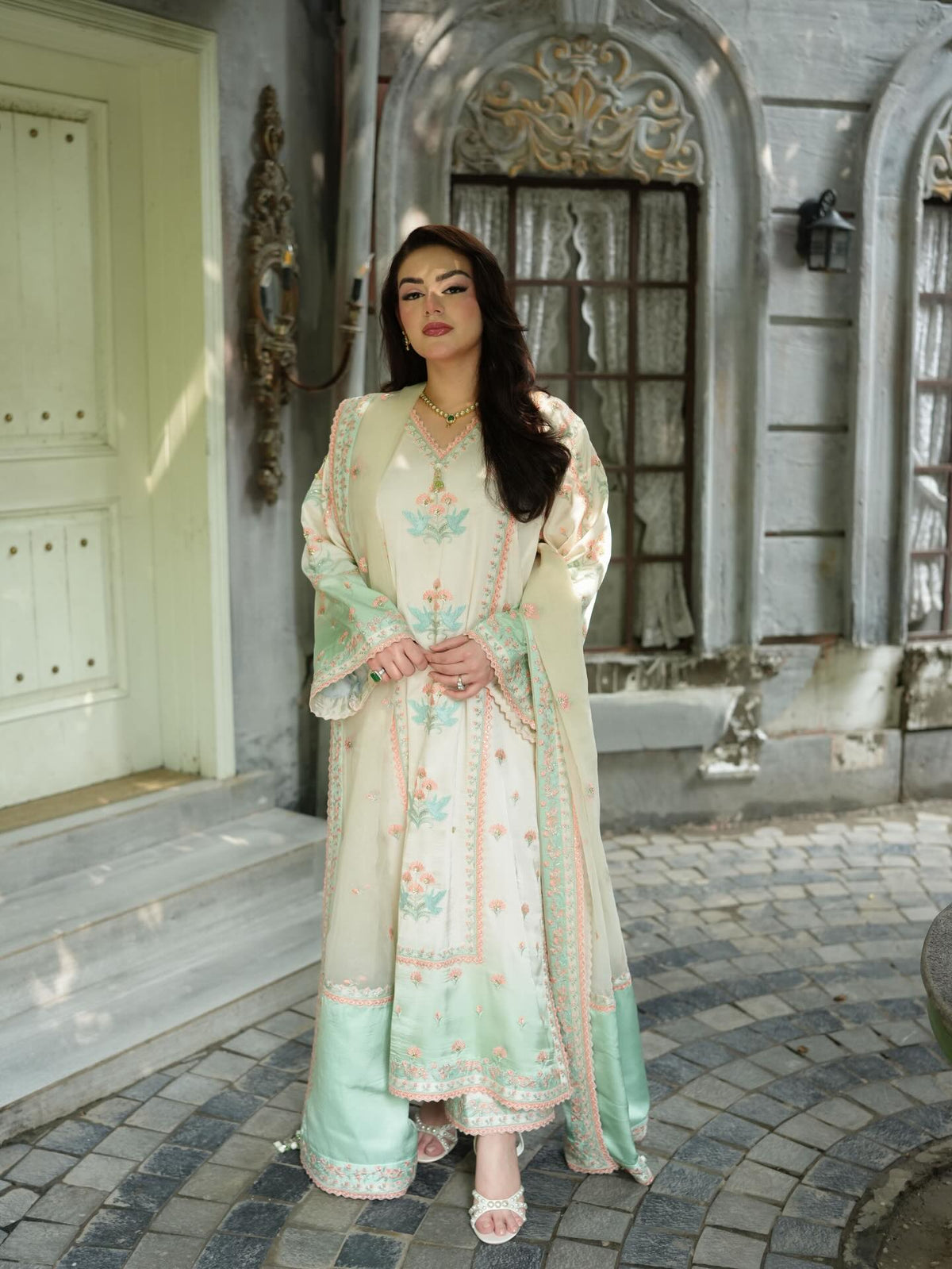 ANEELAS - 3PC SHAMOZ SILK FESTIVE EMBROIDERED ORGANZA DUPATTA - A36
