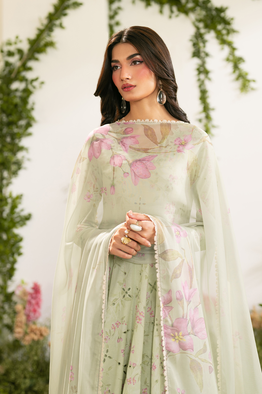 IZNIK-3PC LAWN PRINTED EMB SUIT WITH SILK PRINTED DUPATTA AND TROUSER - A39