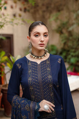 BAREEZE - 3PC DHANAK EMBROIDERED SHIRT WITH DHANAK EMBROIDERED SHAWL