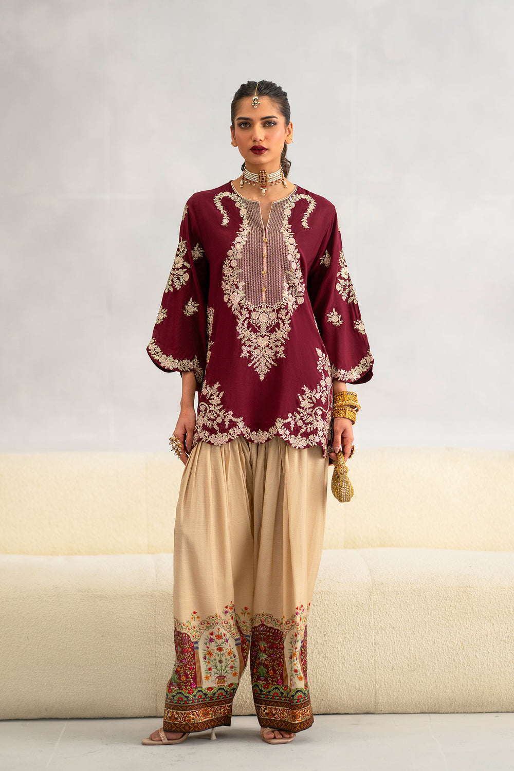 ETHNIC - 2PC SILK EMBROIDERED SHIRT WITH SILK PRINTED TROUSER