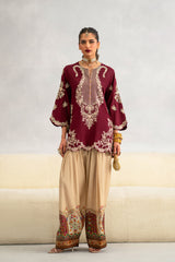ETHNIC - 2PC SILK EMBROIDERED SHIRT WITH SILK PRINTED TROUSER