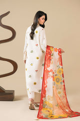ZEENAT - 3PC PRINTED EMBROIDERED RAW SILK SHIRT PRINTED DUPATTA