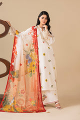 ZEENAT - 3PC PRINTED EMBROIDERED RAW SILK SHIRT PRINTED DUPATTA