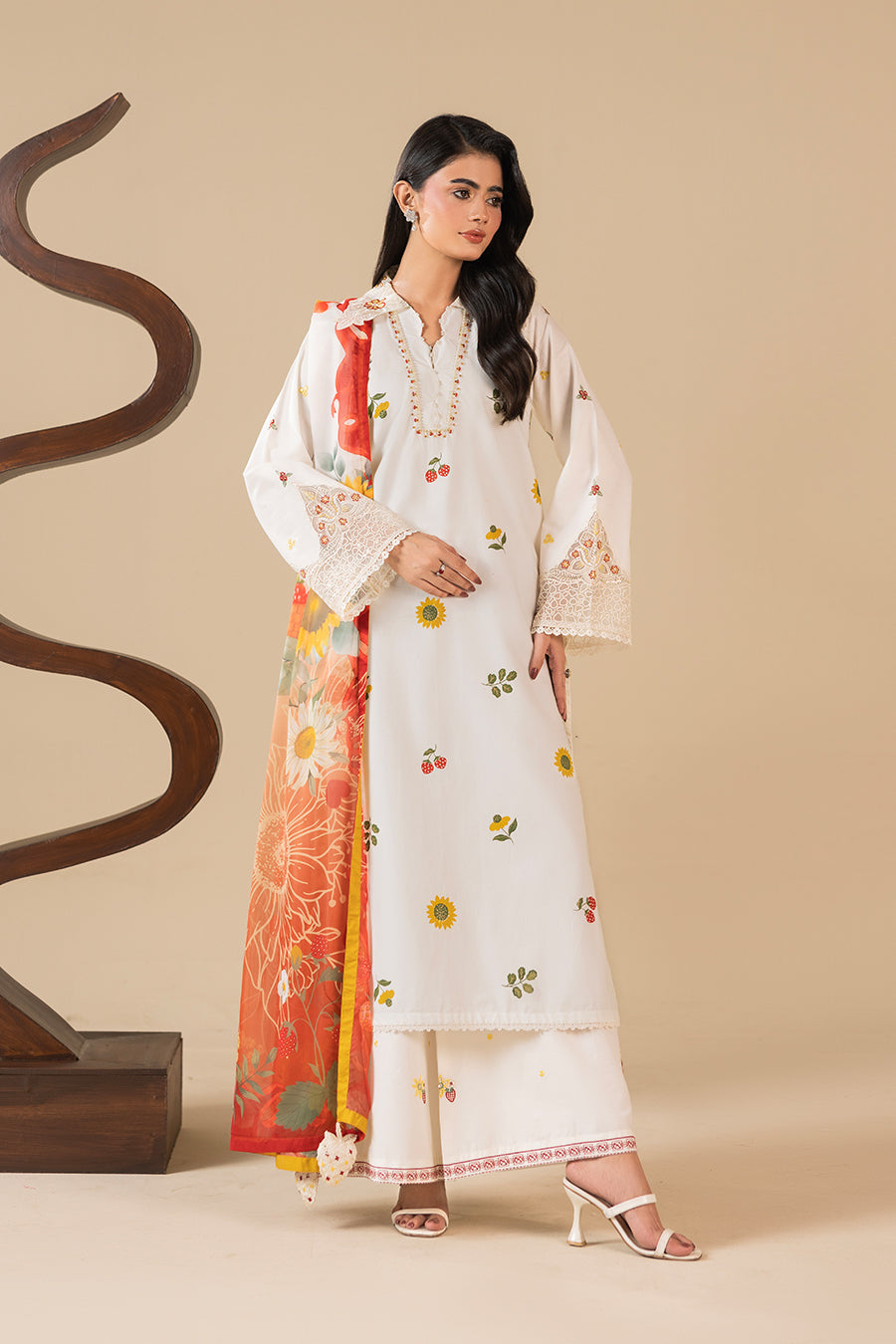 ZEENAT - 3PC PRINTED EMBROIDERED RAW SILK SHIRT PRINTED DUPATTA