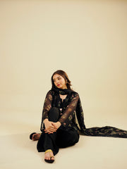 SASHA - 3PC PRINTED CHIFFON SHIRT CHIFFON DUPATTA  VISCOSE INNER & TROUSER - A1001