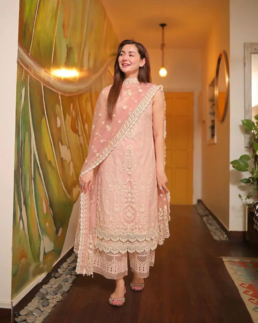 3 Piece Embroidered Lawn Shirt with Embroidered Organza Dupatta 1049