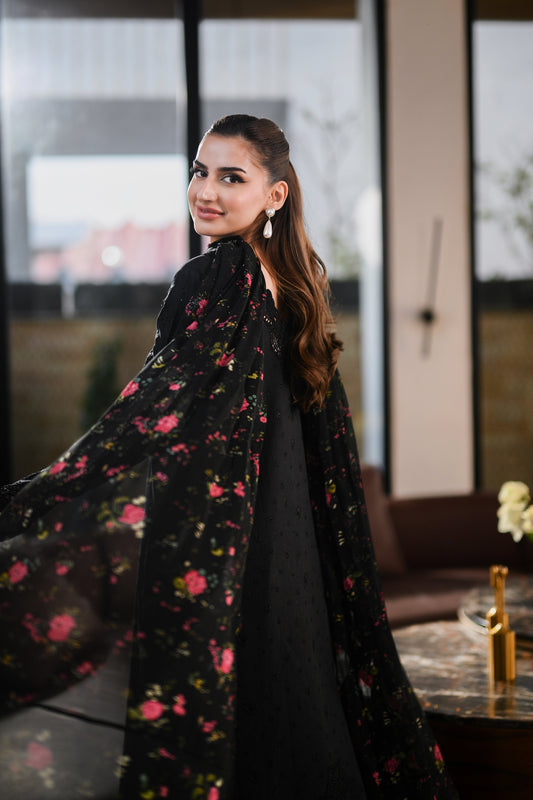 ZAIB-3PC LAWN CHIKANKARI EMBROIDERED SHIRT WITH MONARK PRINTED EMB DUPATTA AND TROUSER - A915