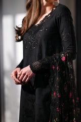 ZAIB-3PC LAWN CHIKANKARI EMBROIDERED SHIRT WITH MONARK PRINTED EMB DUPATTA AND TROUSER - A915