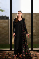 ZAIB-3PC LAWN CHIKANKARI EMBROIDERED SHIRT WITH MONARK PRINTED EMB DUPATTA AND TROUSER - A915